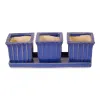 Set Of 3 Blue Square Ceramic Small Planters - Ideal For Indoor And Outdoor Plants