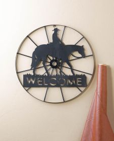 Rustic Cowboy Wheel Welcome Sign - Western Farmhouse Decor For Front Door Or Entryway