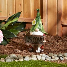 Garden Gnome With Glowing Welcome Sign Solar Statue - Outdoor Decor For Yard And Garden