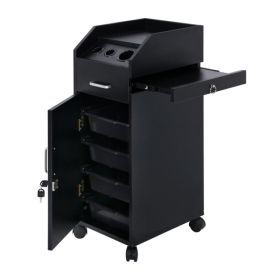 16mm Particle Board, ABS Tray,, Black Hair Salon Tool Cart
