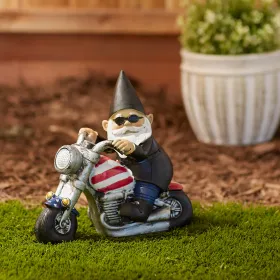 Biker Gnome Solar Statue - Outdoor Garden Decor With Solar Powered Light