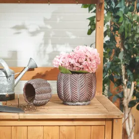 Set Of 2 Decorative Cement Flower Pots With Leaf Design - Perfect For Indoor And Outdoor Gardening