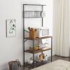 hModern Metal Wood 4-Shelf Kitchen Baker's Rack Microwave Stand