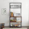 hModern Metal Wood 4-Shelf Kitchen Baker's Rack Microwave Stand