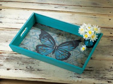 Elegant Blue Butterfly Serving Tray: Perfect For Entertaining And Home Decor