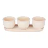 Set Of 3 Small Cream Round Ceramic Planters For Indoor Plants