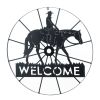 Rustic Cowboy Wheel Welcome Sign - Western Farmhouse Decor For Front Door Or Entryway