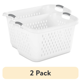 (2 pack) Extra Large 2.7 Bushel Plastic Laundry Basket with 2 Carry Handles, White, Adult (Shipment from Walmart)