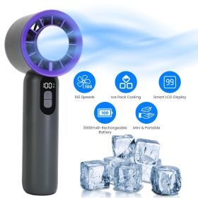 100 Speed Handheld Cooling Fan with Superconducting Ice Pack, 3000mAh Rechargeable Portable Mini Air Cooler with LCD Display for Summer Outdoor T