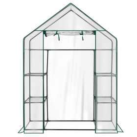 Mini Walk-In Greenhouse with PVC Cover, 4-Shelf Indoor Outdoor Garden Plant Shelves, Roll-Up Zipper Door, 56"x29"x77" (Shipment from Walmart)