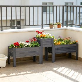 3-Piece Set Elevated Wood Raised Garden Bed with Legs And Liner for Backyard Patio Vegetable Herb Planter Gray