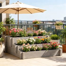 3 Tier Gray Raised Garden Bed with Water Draining Fabric Elevated Wood Flower Box for Vegetables And Herbs