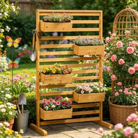 Wooden Plant Trellis Stand 5 Hanging Planter Boxes Freestanding Outdoor Patio Garden Balcony Porch Plant Stand