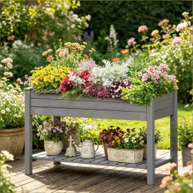 Dark Gray Wooden Raised Garden Bed Elevated Planter Box Stand with 8 Slots And Open Shelf for Outdoor Garden Planting