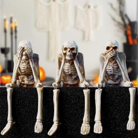 Halloween Decorations Indoor Skeleton Statues See Speak Hear No Evil Figurines for Mantel Table - Realistic Resin Skull Spooky Gothic Home Decor