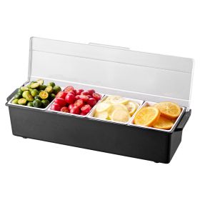 Chilled Condiment Server, 4 Compartment Ice Cooled Condiment Serving Container, Chilled Garnish Tray Bar Caddy with Lid, for Bartending & Serving