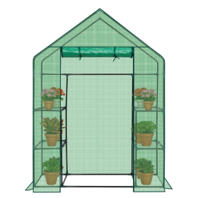 Mini Walk-In Greenhouse with PE Cover, 4-Shelf Indoor Outdoor Garden Plant Shelves, Zippered Roll-Up Door, 56"x29"x77" (Shipment from Walmart)