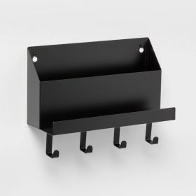 Matte Black Wall Mounted Metal Organizer, Coat Rack and Key Holder with 4 Hooks