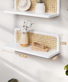 Rattan Wall Shelf 16inch Set of 2, Handmade White Floating Shelves Boho Wall Decor