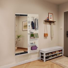 Wall Mounted Full Length Mirror, Full Body Mirror with Shelf, Full Body Mirror with Hook Wall Mounted Mirror with Multifunctional Design Panel