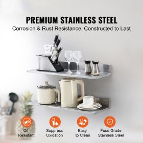 8.6" x 30" Stainless Steel Shelf, Wall Mounted Floating Shelving with Backsplash, 44 lbs Load Capacity Commercial Shelves