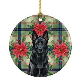 Black German Shepherd Christmas PoinsettIas Ceramic Ornament Christmas Tree Hanging Decorations for Home Christmas Holiday, Party, Gift, 3 in