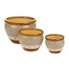 Earth-Tone Planter Trio Set With Decorative Trim - Perfect For Indoor And Outdoor Gardening