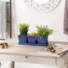 Set Of 3 Blue Square Ceramic Small Planters - Ideal For Indoor And Outdoor Plants