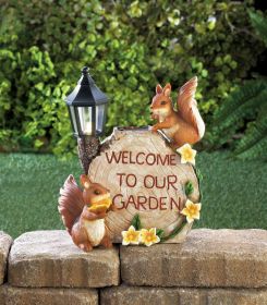 Solar-Powered Garden Squirrel Welcome Sign For Outdoor Decor