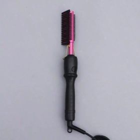 Electric Hair Straightening Brush 2 in 1 Styling Comb for Straightening and Curling Wet Dry and Synthetic Hair (Color: Pink)